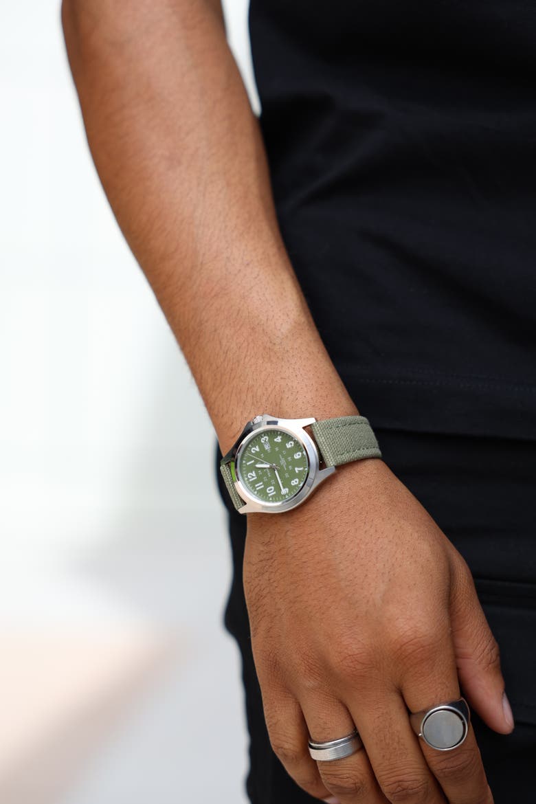 Millitary Dial Calendar Canvas Strap Watch - 40MM, Alternate, color, Green