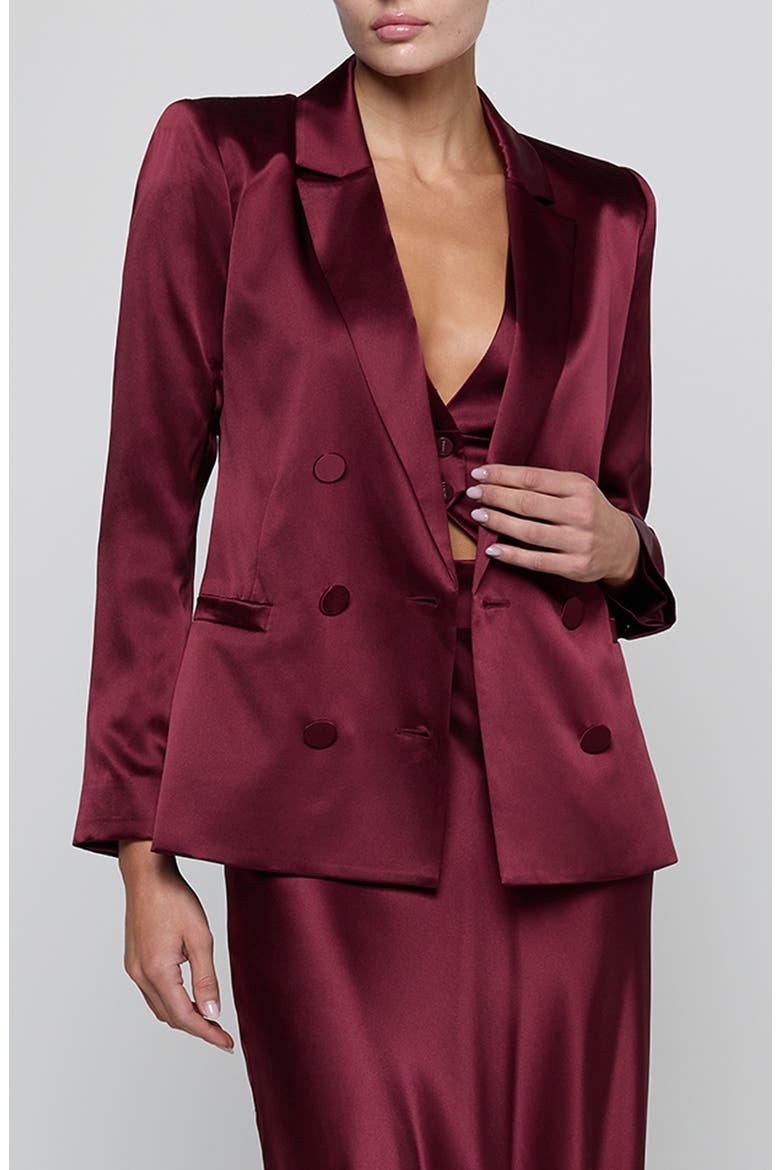 Sena Silk Double Breasted Blazer, Main, color, MERLOT RED