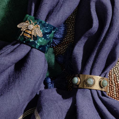 Joanna Buchanan Stripey Bee Resin Napkin Rings, Set Of Four In Green