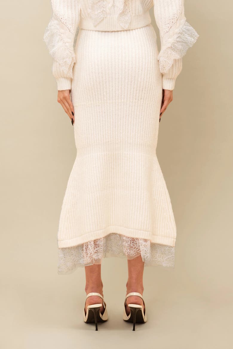 Wildes Soft Warm Lace-Trimmed Wool Knit Skirt, Alternate, color, White
