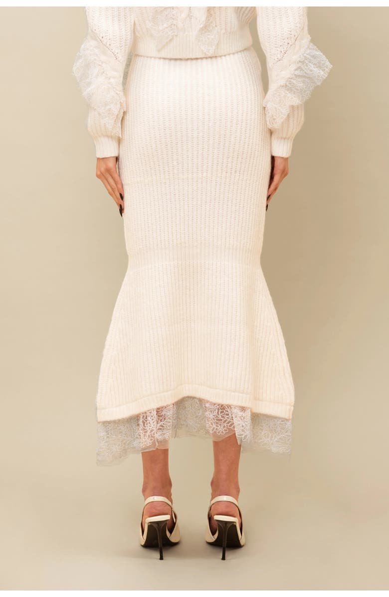 Contessa Mills Wildes Soft Warm Lace-Trimmed Wool Knit Skirt, Alternate, color, White