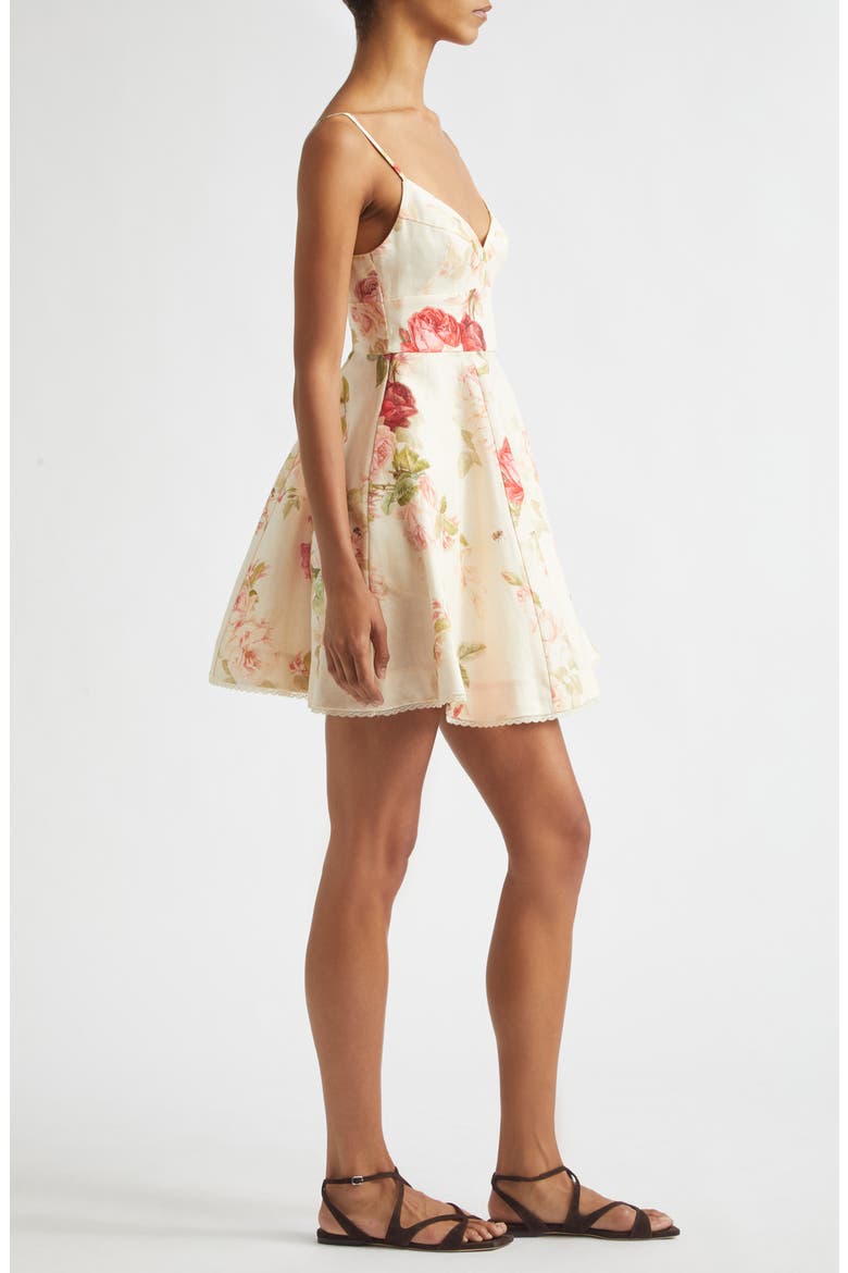 Roselight Picnic Linen & Silk Minidress, Alternate, color, CREAM ROSE FLORAL