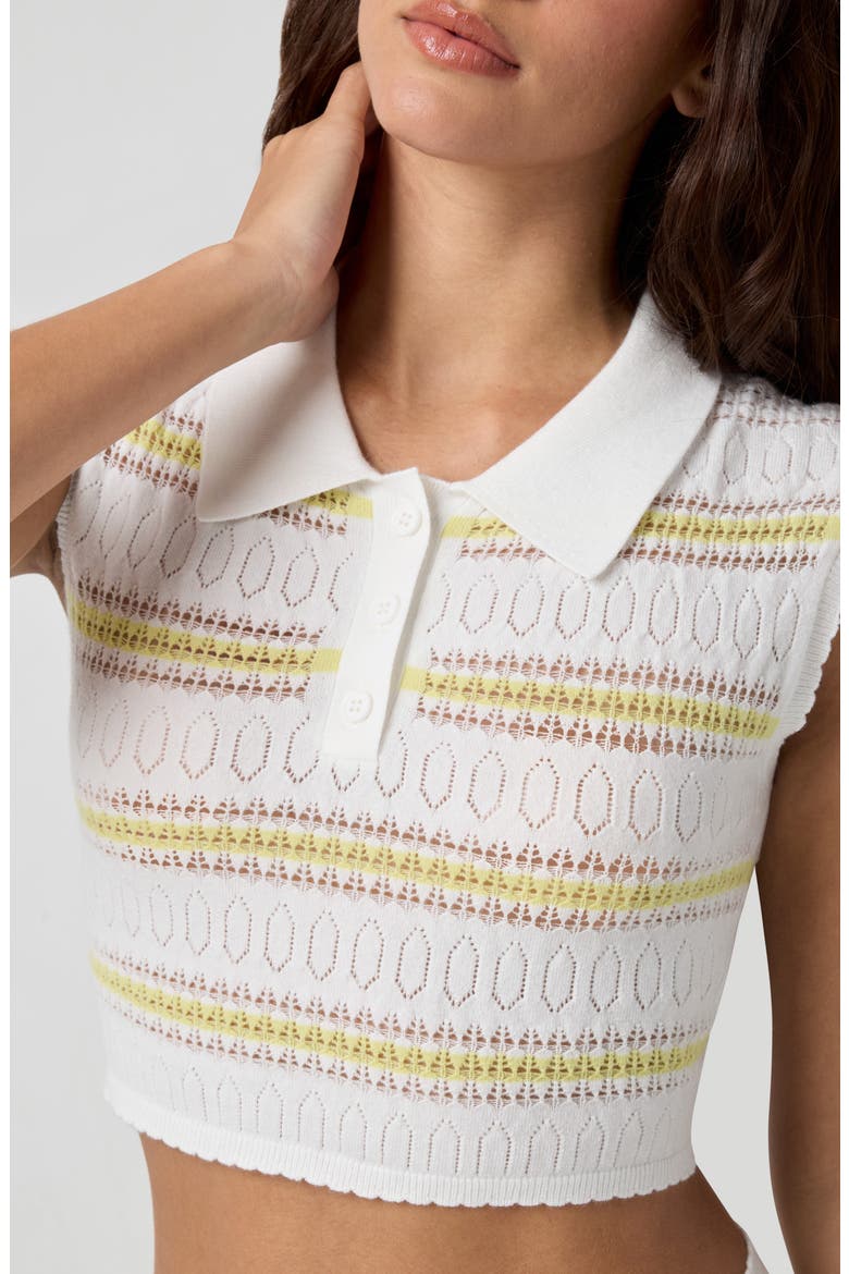 Stripe Pointelle Crop Polo, Alternate, color, BRIGHT WHITE/ CAPRI