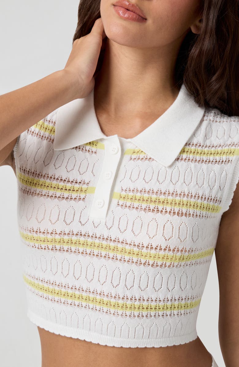 Florence by Mills Stripe Pointelle Crop Polo, Alternate, color, Bright White/ Capri