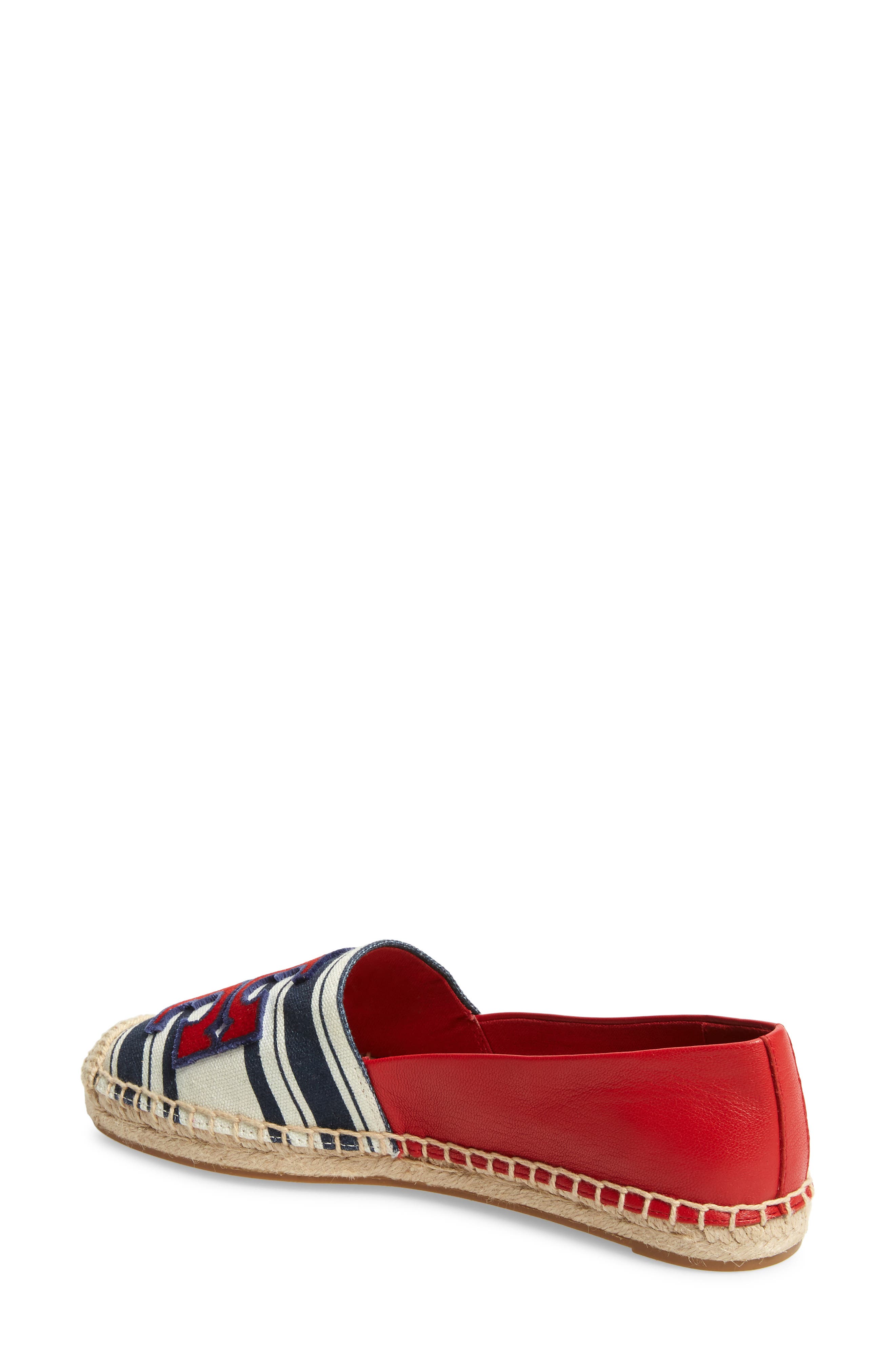 Ines Espadrille, Alternate, color, NAVY BOLD AWNING STRIPE/ RED