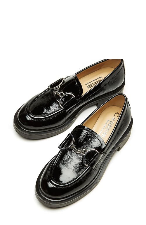 La Canadienne Celine Crinkle Leather Loafer In Black Patent