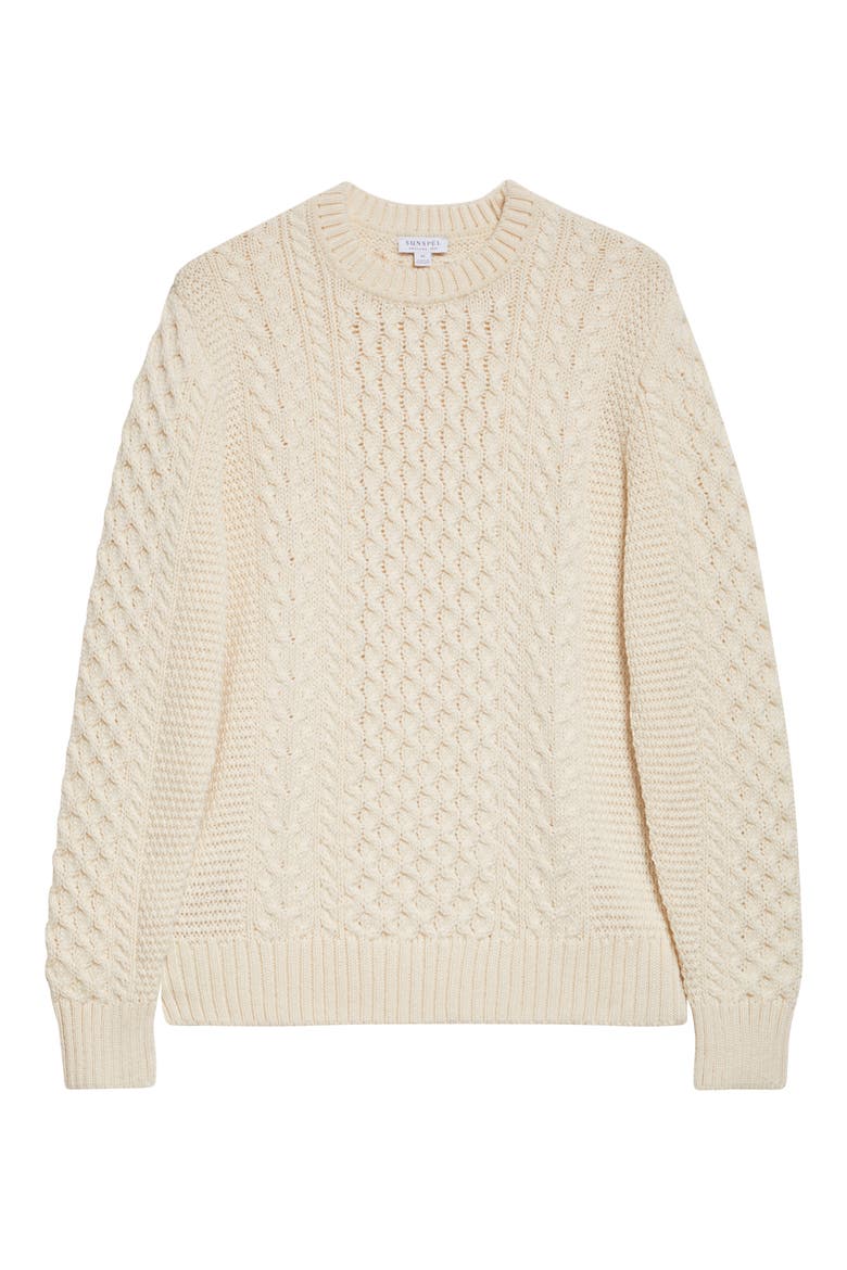 Cable Knit Merino Wool Sweater, Alternate, color, ECRU