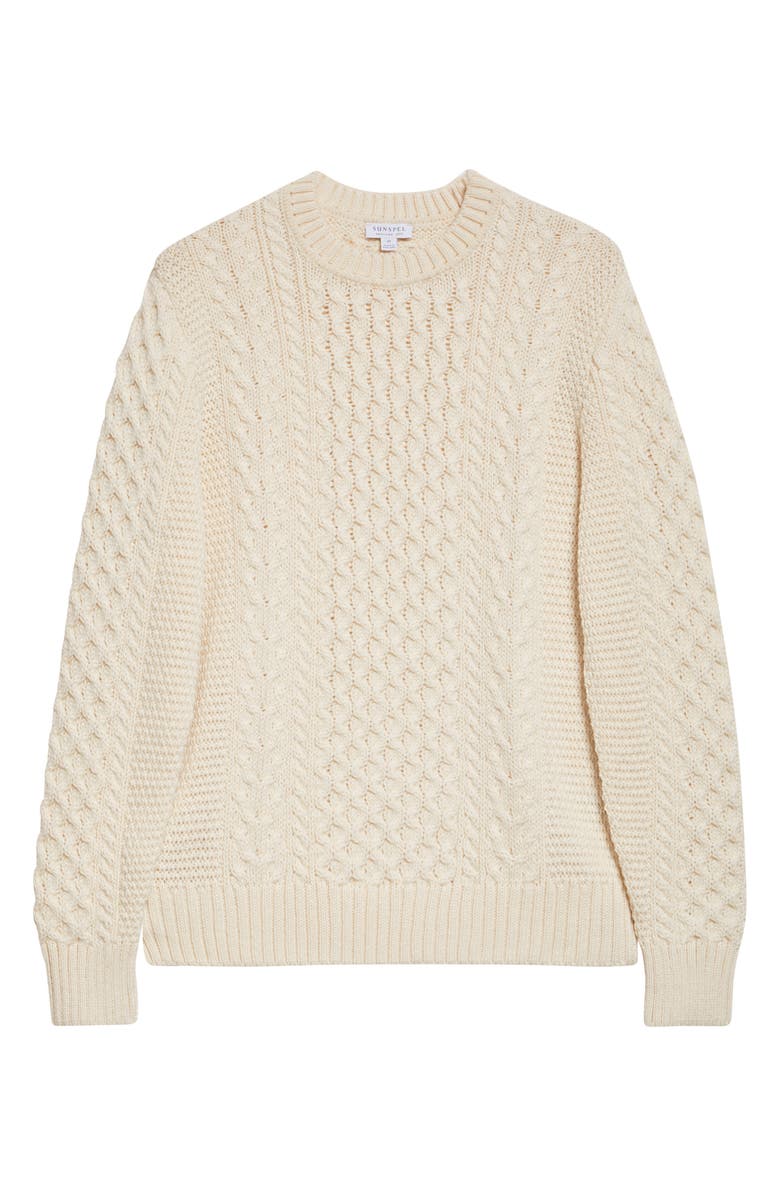 Sunspel Cable Knit Merino Wool Sweater, Alternate, color, Ecru