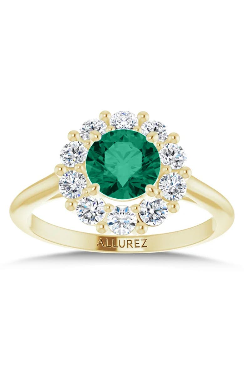 Round Lab Emerald & Diamond Halo Ring 14K 1.28ct, Alternate, color, Emerald/Yellow Gold