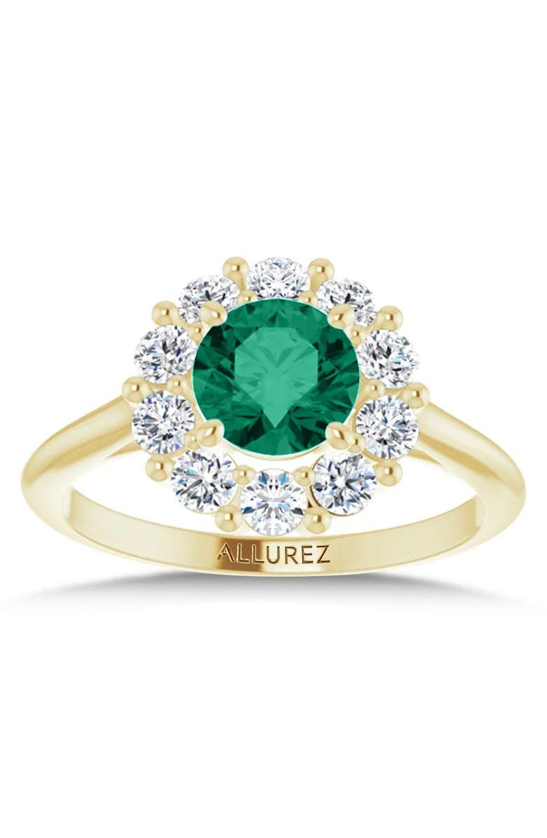 ALLUREZ Round Lab Emerald & Diamond Halo Ring 14K 1.28ct, Alternate, color, Emerald/Yellow Gold