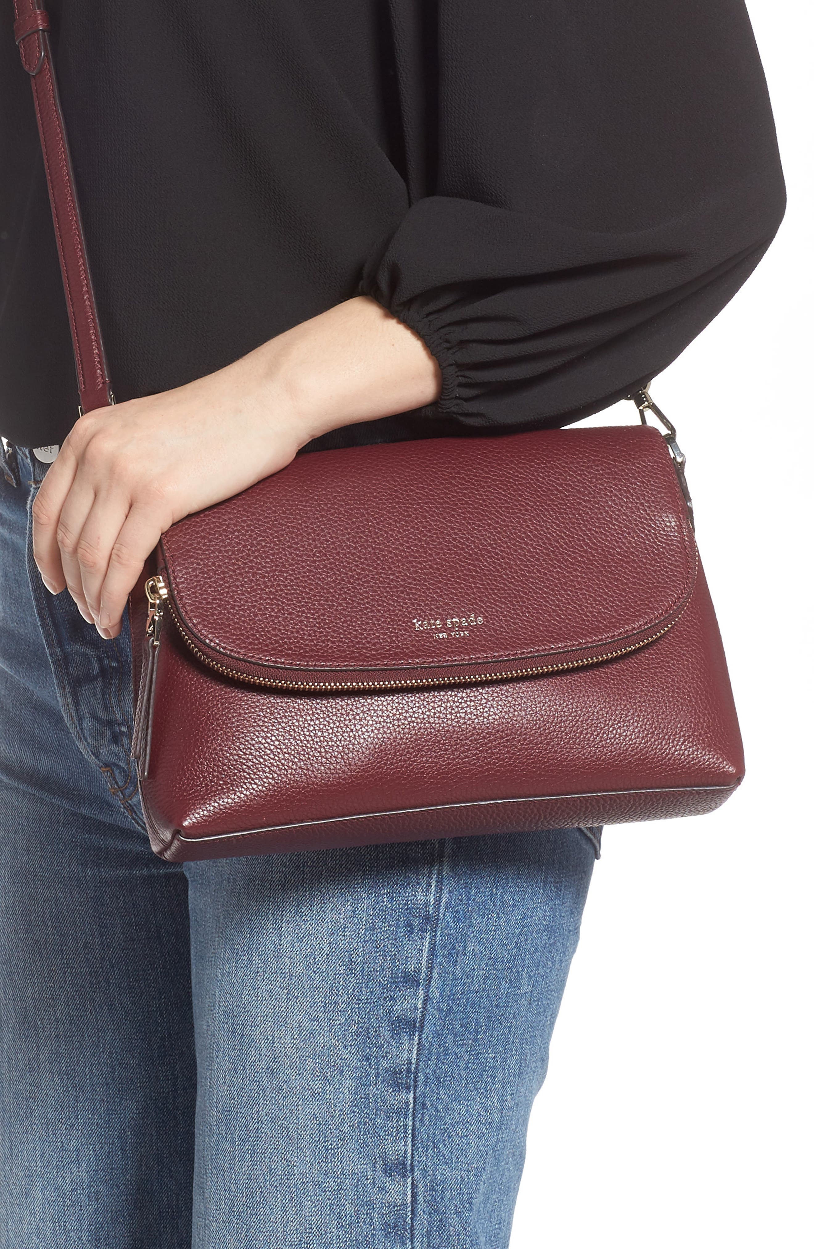 large polly leather crossbody bag, Alternate, color, CHERRYWOOD