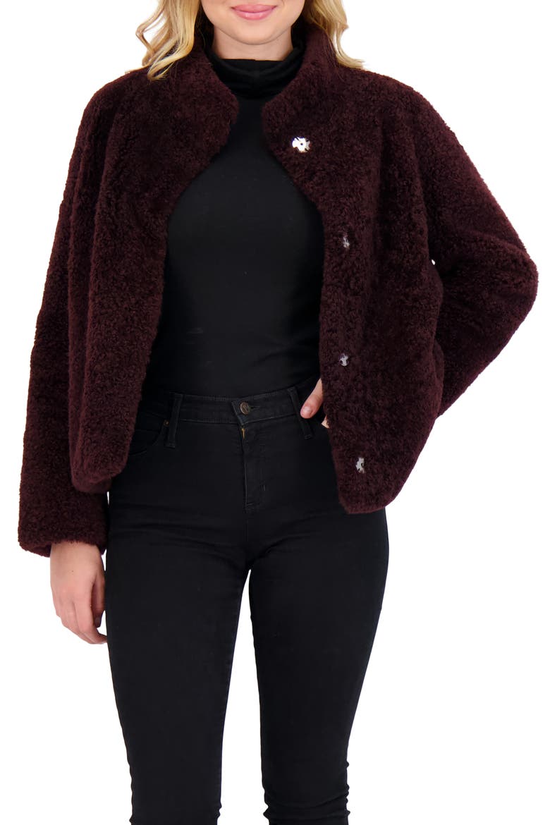 Sheared Genuine Shearling Jacket, Alternate, color, DARK BURGUNDY