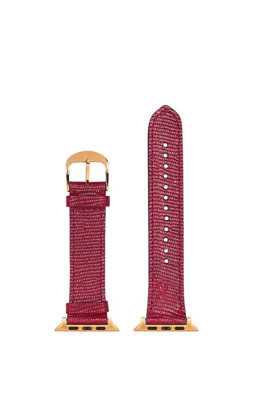 HYER GOODS Upcycled Leather Apple Watch Band in Red/gold- 42/44/45/49Mm 