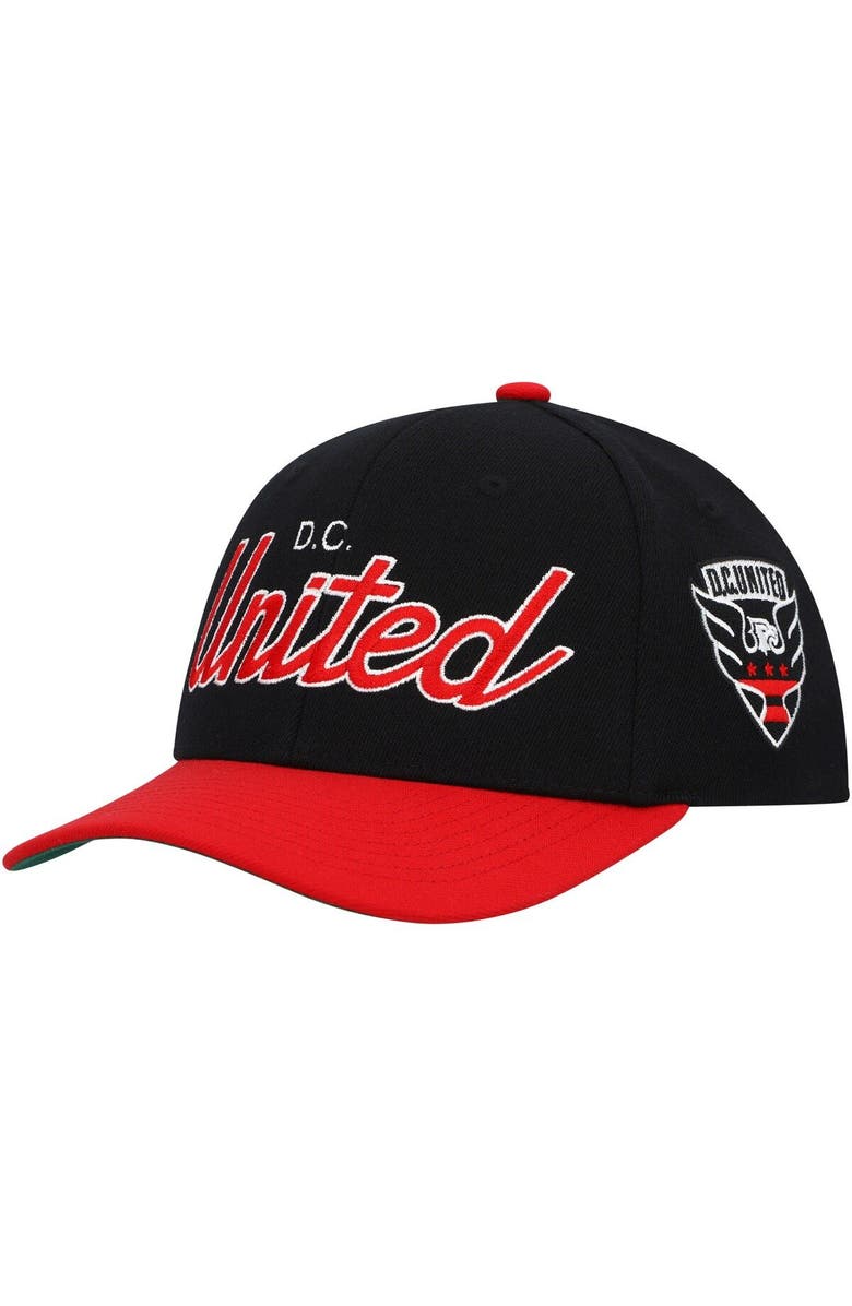 Mitchell & Ness Men's Mitchell & Ness Black D.C. United Team Script 2.0 Stretch Snapback Hat, Main, color, 