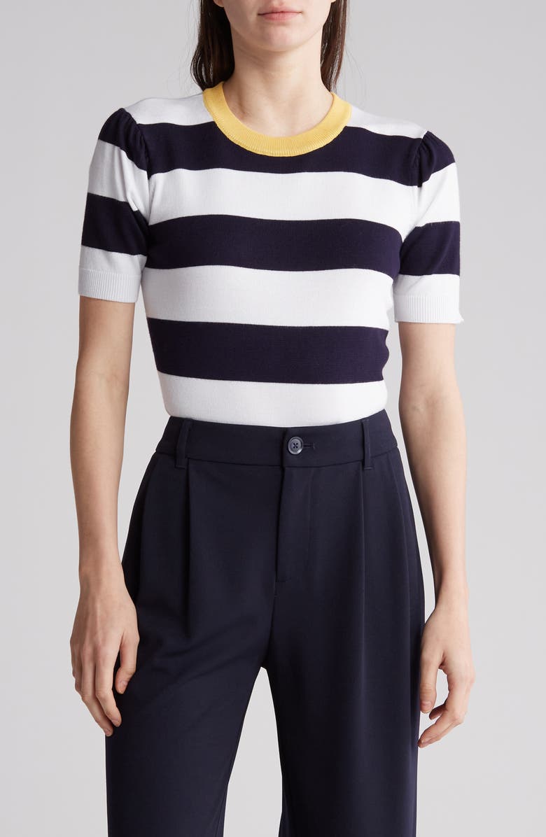 BY DESIGN Juni Stripe Knit Shirt, Main, color, Banana/ Navy Blazer/ Gardenia