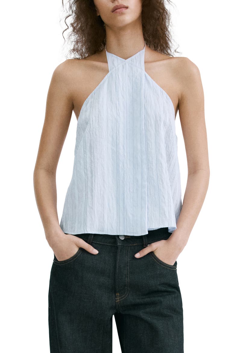 Stripe Crossover Halter Top, Main, color, BLUE
