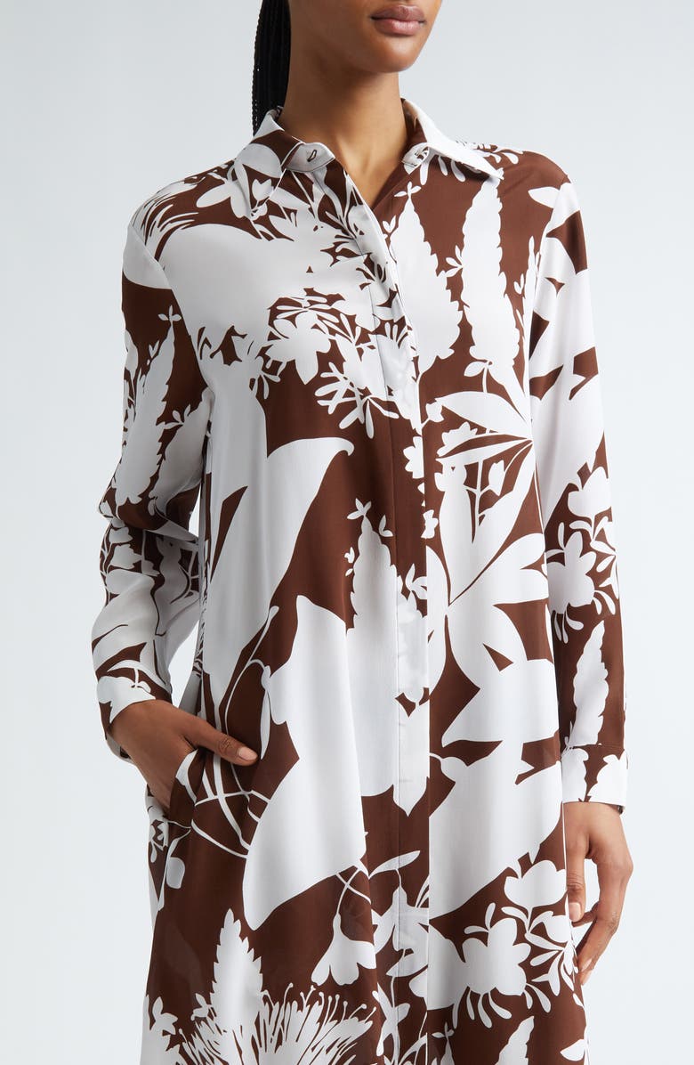Michael Kors Collection Shadow Floral Print Long Sleeve Silk Crêpe de Chine Shirtdress, Alternate, color, 