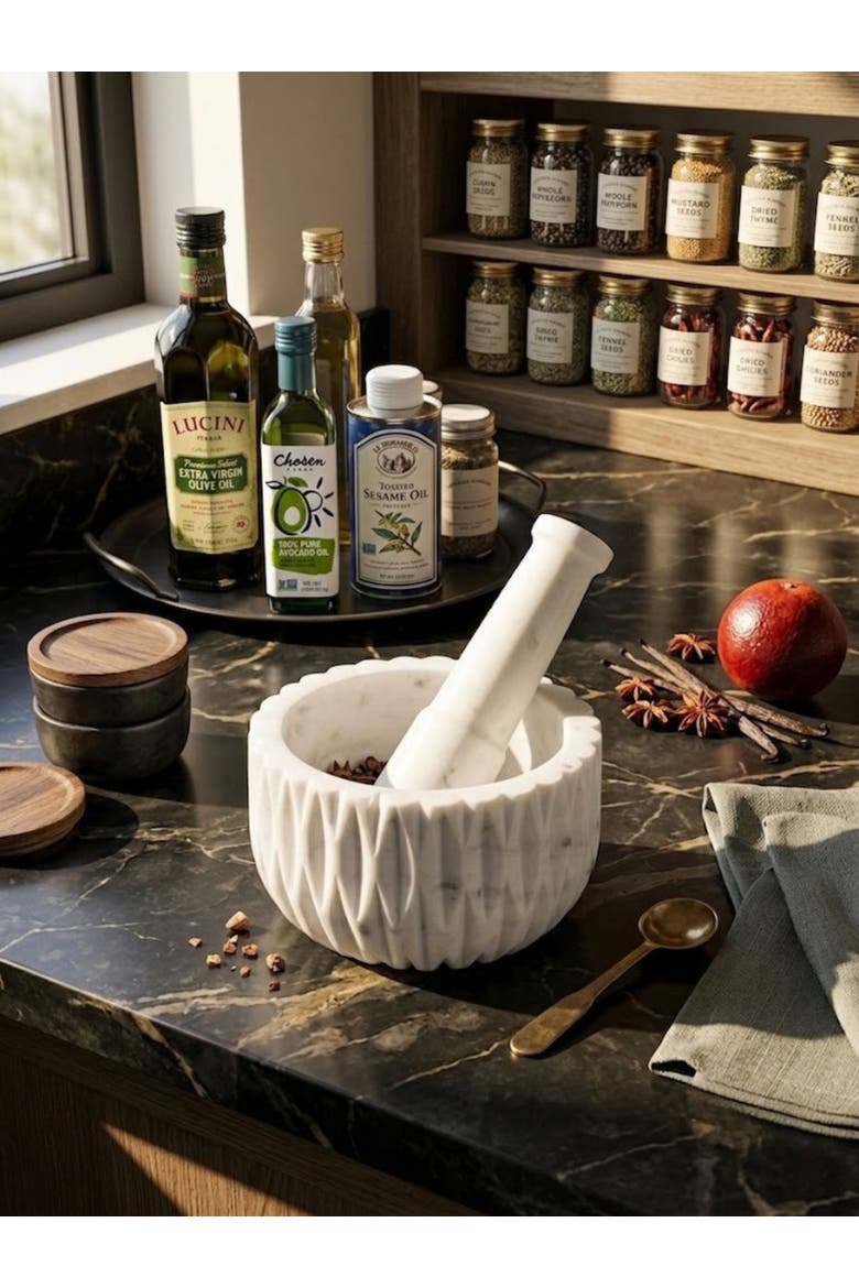 Russell Marble Mortar and Pestle, Alternate, color, Ivory White