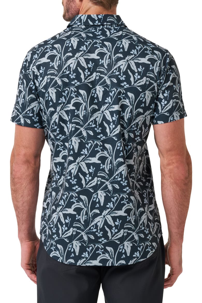 Techwoven Coast Floral Short Sleeve Performance Button-Up Shirt, Alternate, color, TOTAL ECLIPSE