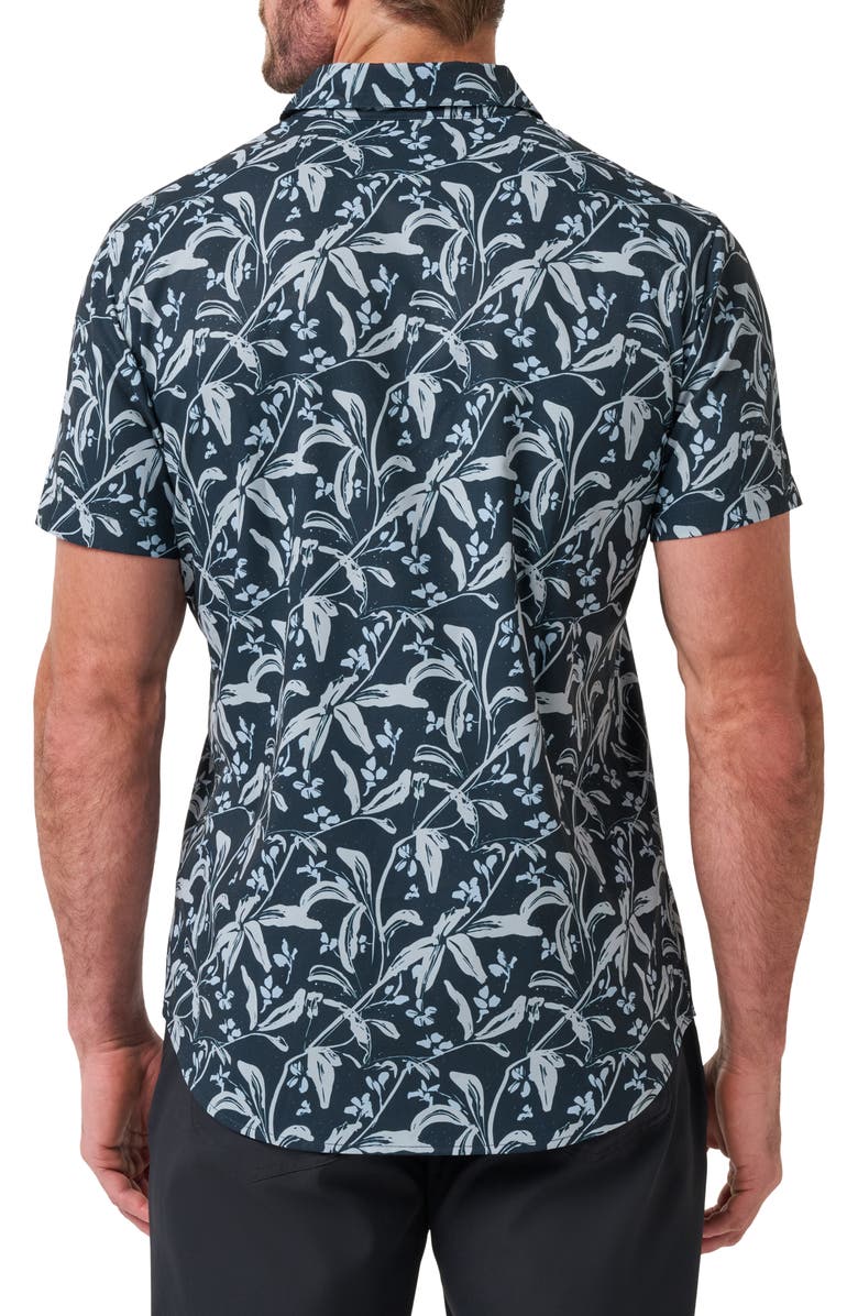 TravisMathew Techwoven Coast Floral Short Sleeve Performance Button-Up Shirt, Alternate, color, Total Eclipse