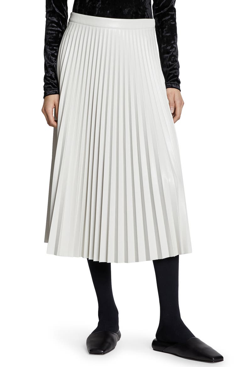 Pleated Faux Leather Skirt, Main, color, OFF WHITE