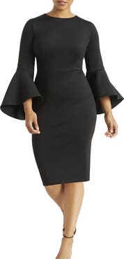 ELOQUII Bell Sleeve Scuba Crepe Dress