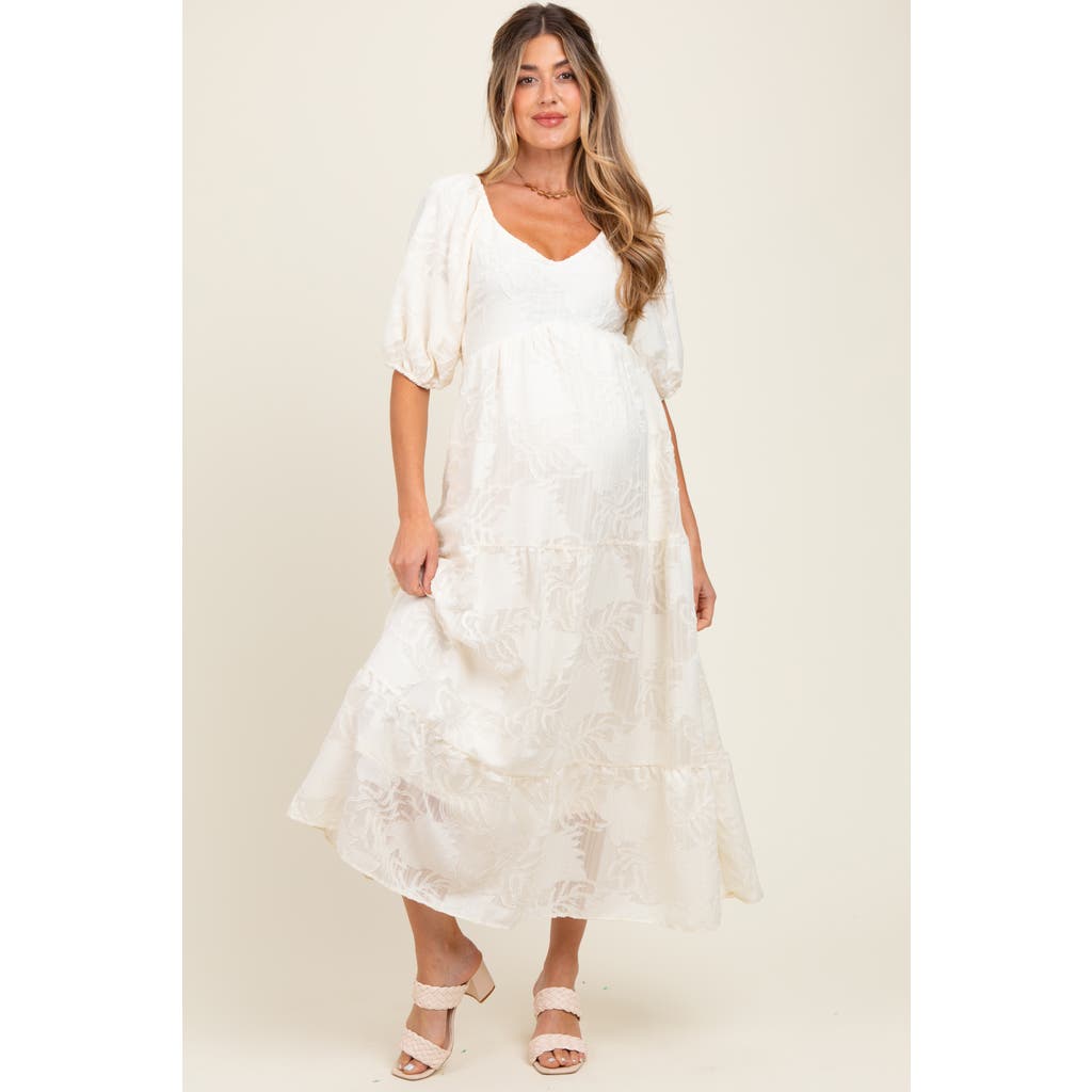 Pinkblush Leaf Textured Tiered Midi Dress In White