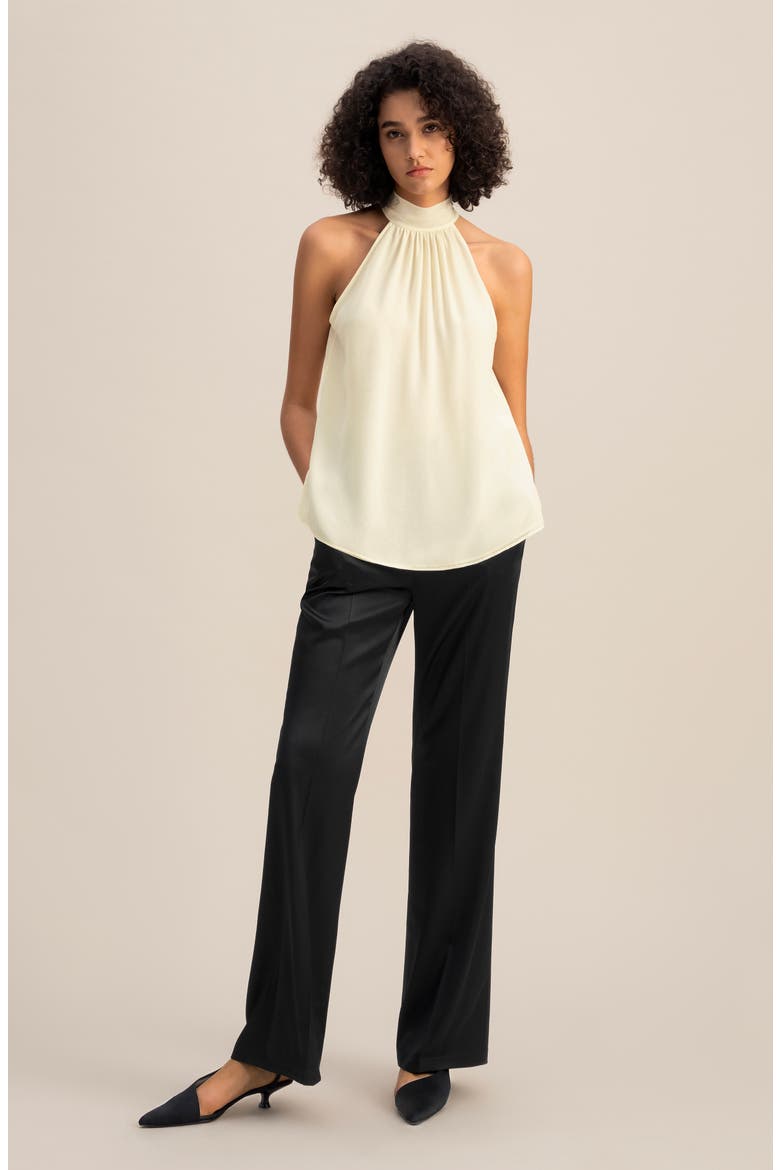 Women's Silk Georgette Halter Neck Top, Alternate, color, Lily white