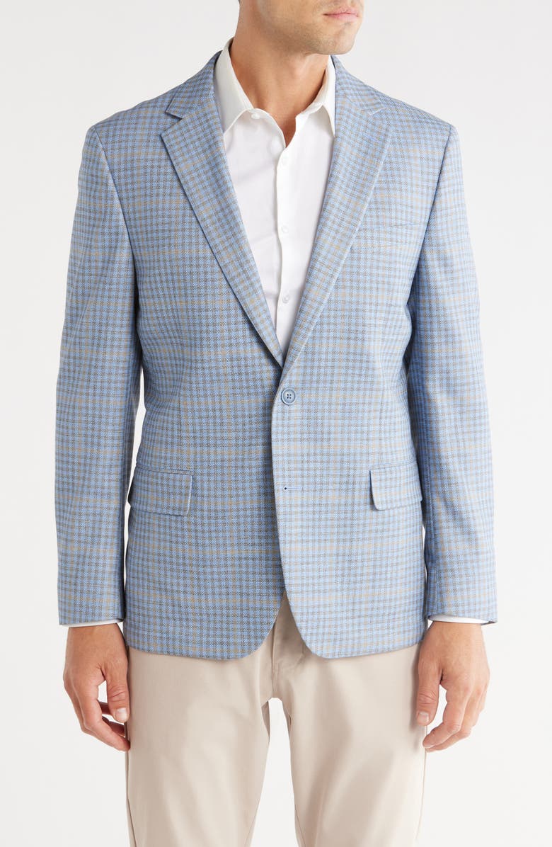 Original Penguin Plaid Notch Lapel Blazer, Main, color, Light Blue/ Tan