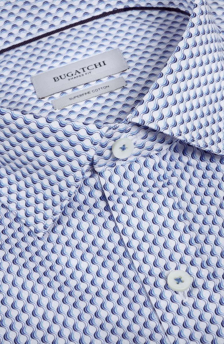 Bugatchi Axel Shaped Fit Geo Print Cotton Button-Up Shirt, Alternate, color, Classic Blue