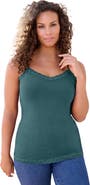 Roaman's Lace Trim Knit Cami With Adjustable Straps