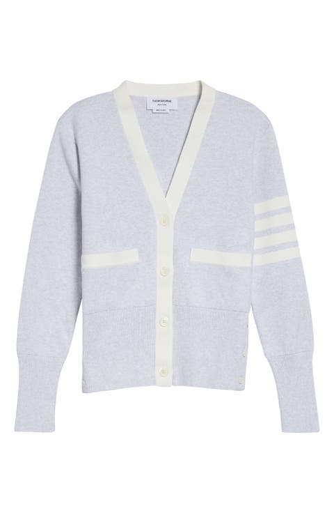 4-Bar Contrast Trim Cotton Cardigan