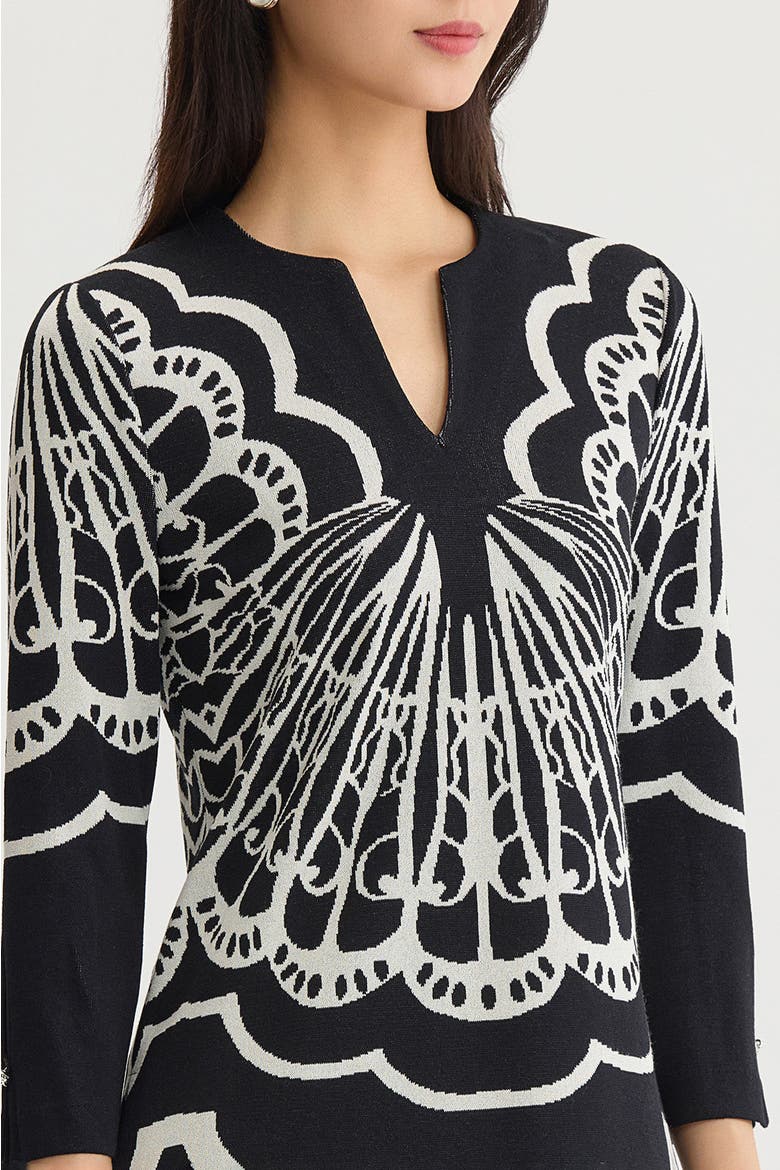 Feminine Soft Jacquard Knit Tunic, Alternate, color, Black