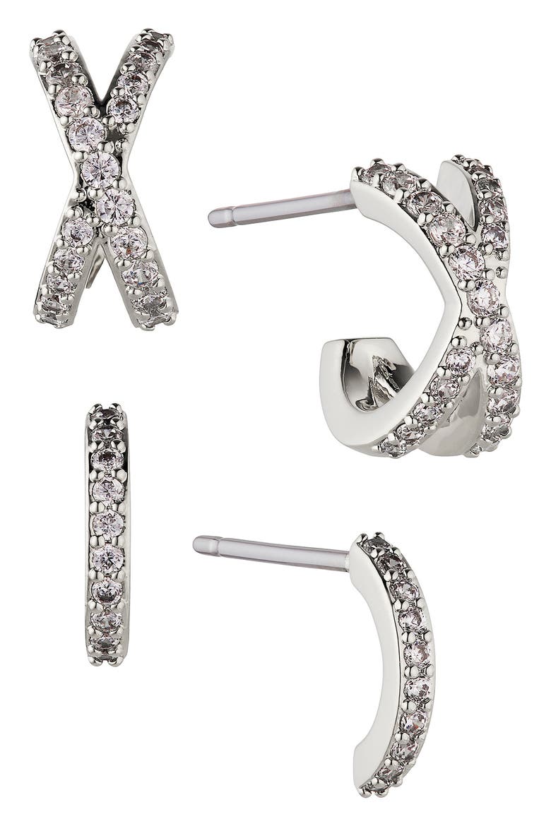Demi Cross Set of 2 Hoop Earrings, Main, color, RHODIUM
