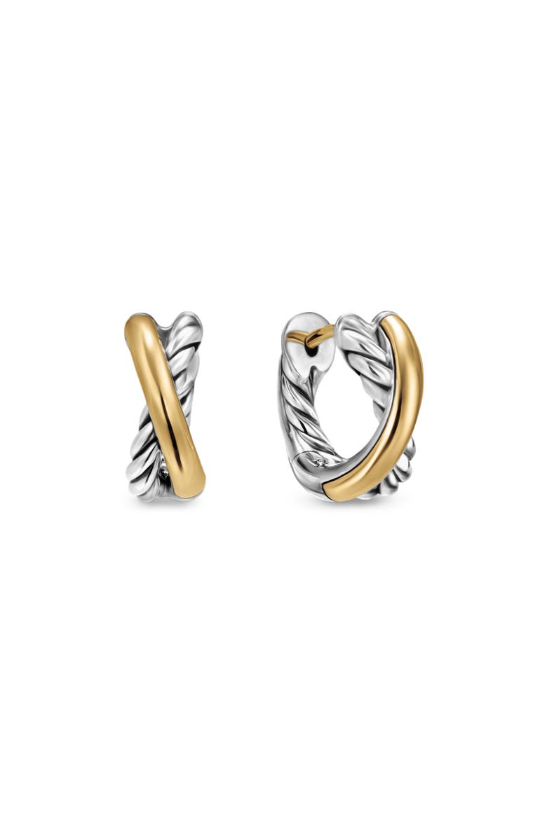 Crossover Huggie Hoop Earrings in Sterling Silver with 18K Yellow Gold, 12.4mm, Main, color, STERLING SILVER AND 18K GOLD