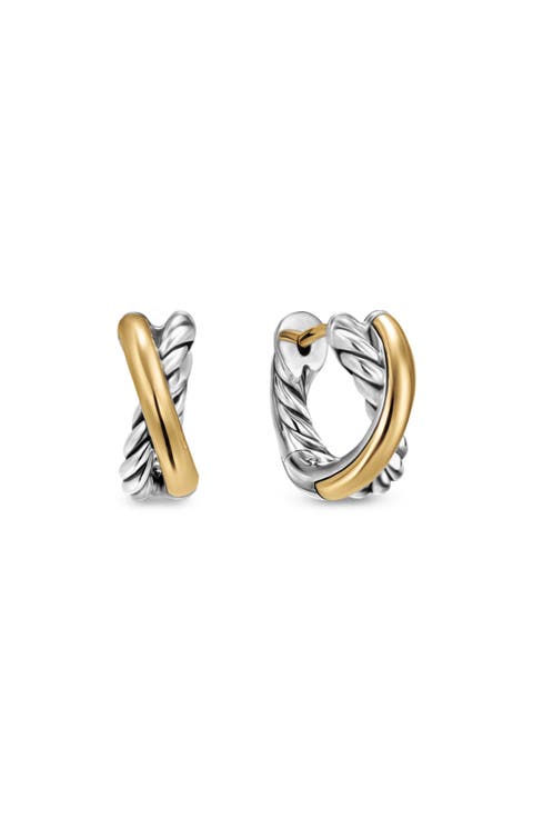 Crossover Huggie Hoop Earrings in Sterling Silver with 18K Yellow Gold, 12.4mm