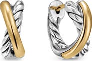 David Yurman Crossover Huggie Hoop Earrings in Sterling Silver with 18K Yellow Gold, 12.4mm
