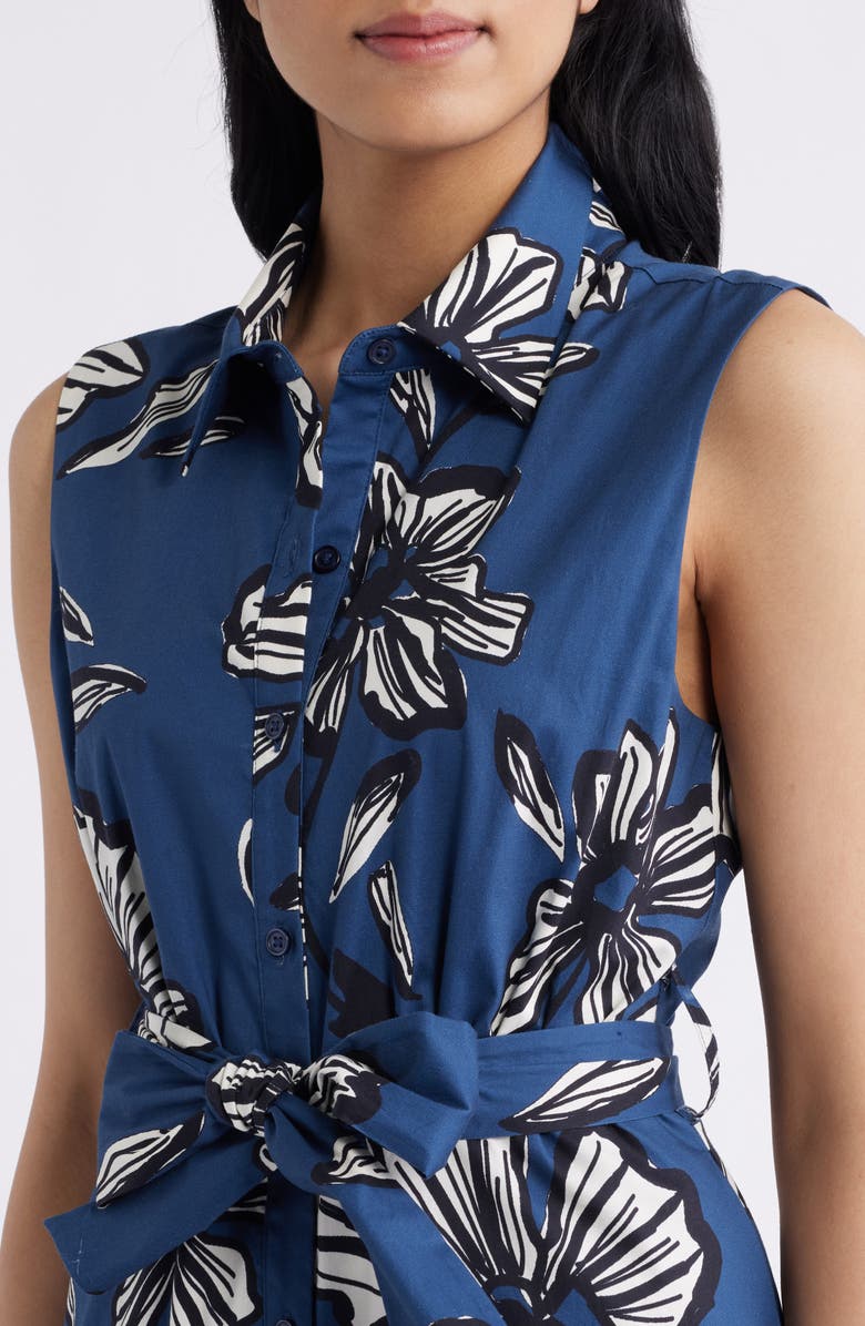 Sam Edelman Floral Tie Belt Cotton Midi Shirtdress, Alternate, color, Navy