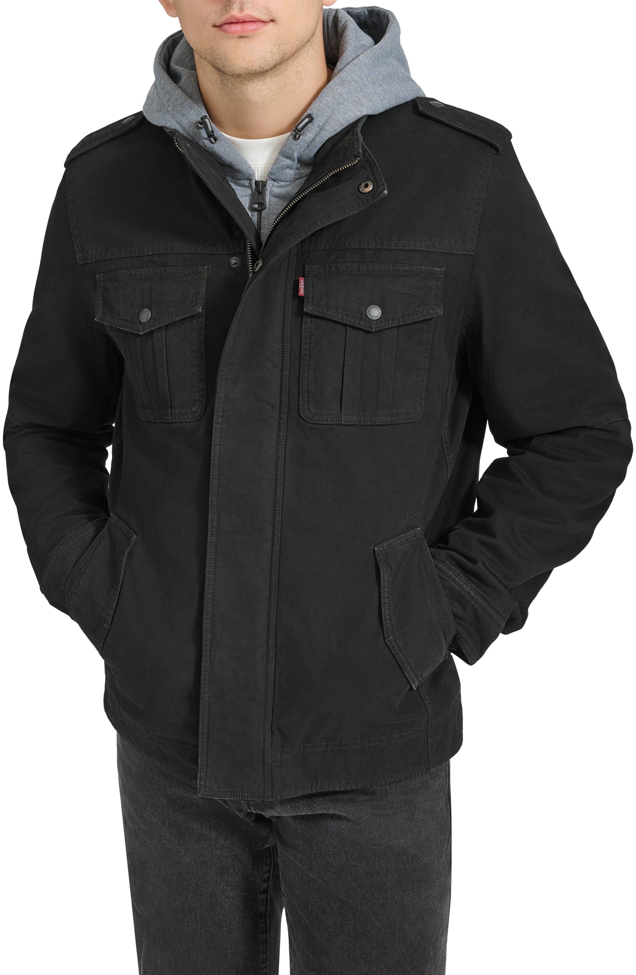 Levi's® Washed Cotton Faux Shearling Lined Hooded Military Jacket