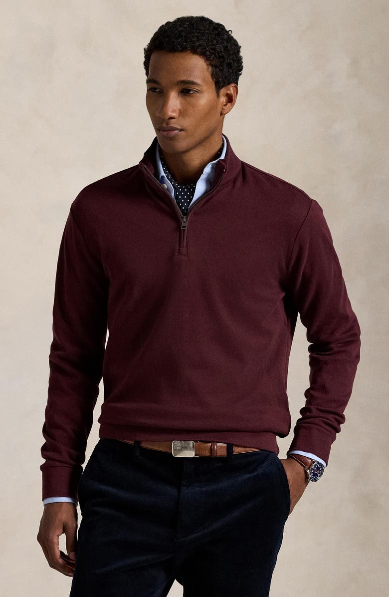 Polo Ralph Lauren Textured Double Knit Quarter Zip Pullover, Alternate, color, Spring Wine Heather/ Blackboot