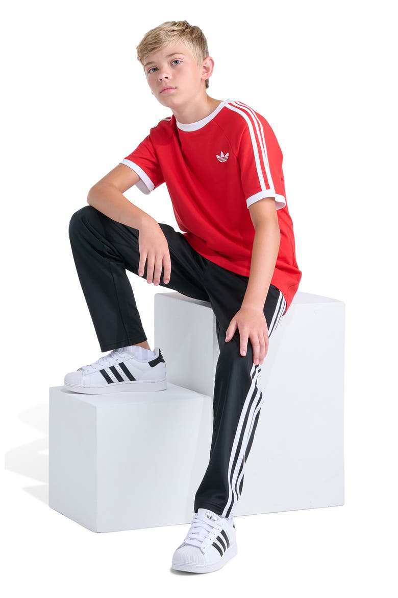 Kids' 3-Stripes Ringer T-Shirt, Alternate, color, BRIGHT RED