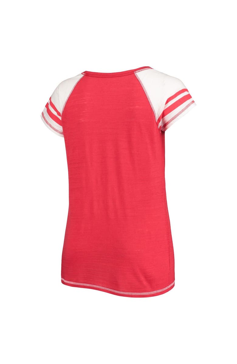 SOFT AS A GRAPE Women's Soft as a Grape Red Los Angeles Angels Curvy Colorblock Tri-Blend Raglan V-Neck T-Shirt, Alternate, color,