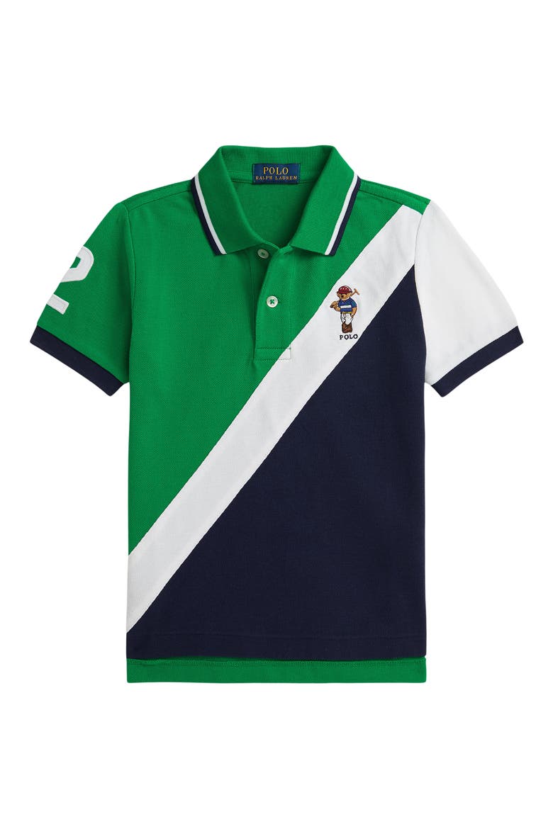 Kids' Colorblock Cotton Piqué Polo, Main, color, BEAR GREEN