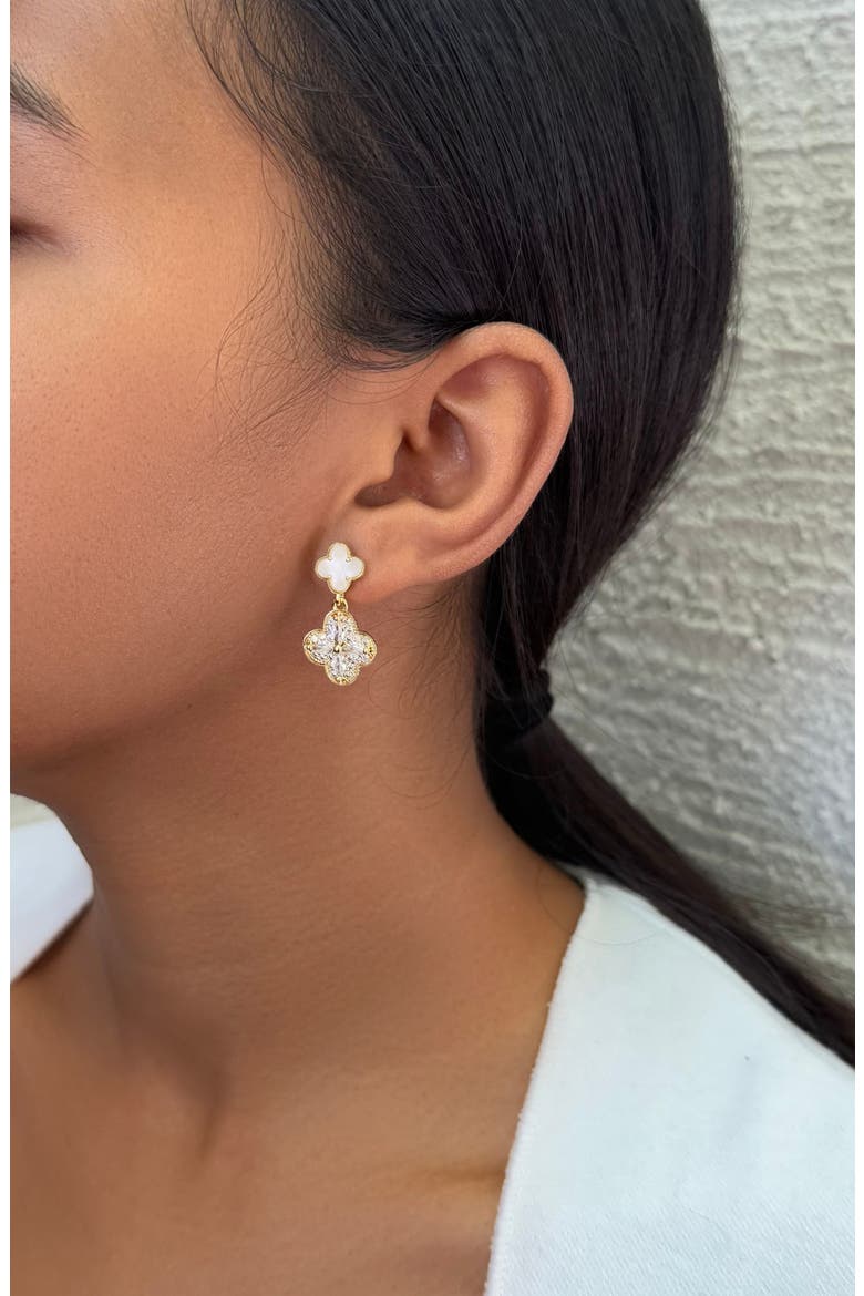 Mother-of-Pearl & Crystal Flower Drop Earrings, Alternate, color, WHITE
