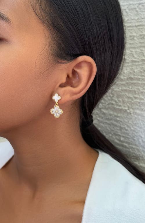 Adornia 14k Gold Plated Mother Of Pearl And Cz Clover Drop Earrings In Gold