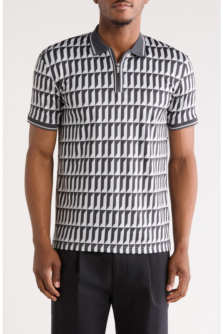Geometric Quarter Zip Performance Polo, Main, color, GREY