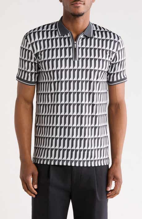 DENIM AND FLOWER Geometric Quarter Zip Performance Polo