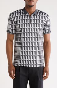 DENIM AND FLOWER Geometric Quarter Zip Performance Polo