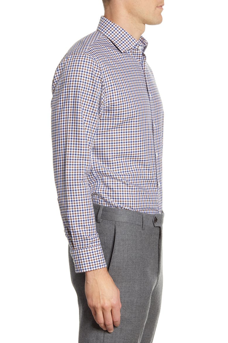 Trim Fit Gingham Dress Shirt, Alternate, color, NAVY