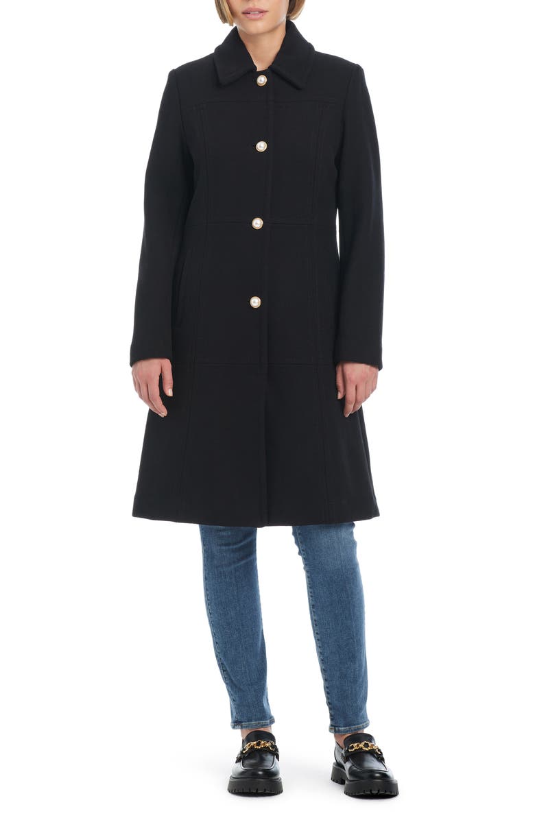 Kate Spade New York imitation pearl button wool blend coat, Main, color, 